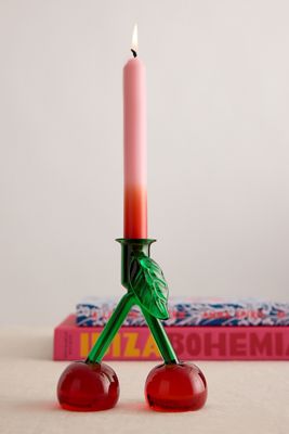 Bougeoir en verre cerise Anna + Nina