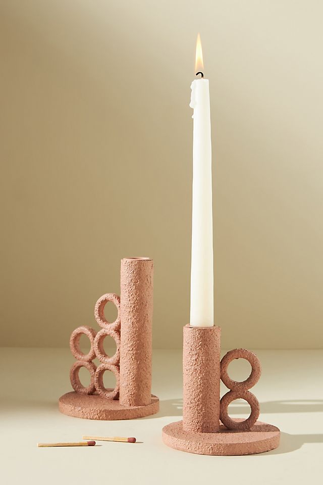 Modern Design  1970s Two bottle figures with a tower silhouette as a backdrop for a tealight holder Jie Keramik Sweden Candle Holder