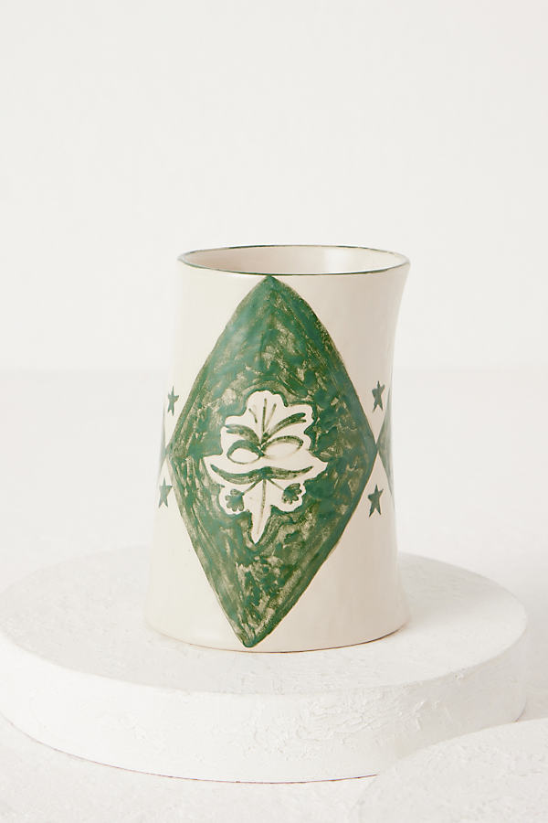 Poppy Almond for Damson Madder Hand-Painted Floral Round Ceramic Vase