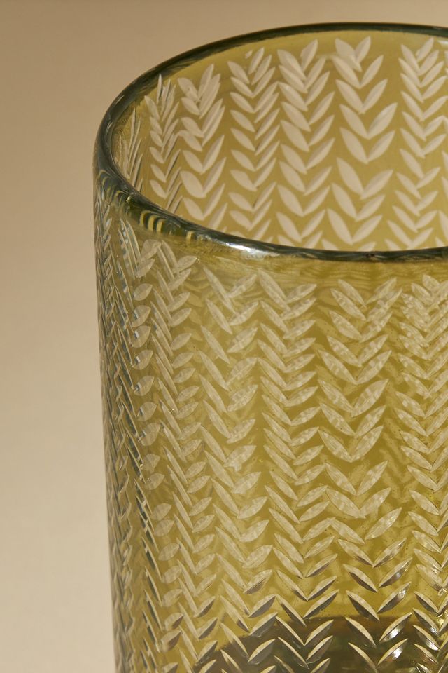 Etched Leaf Glass Hurricane #3