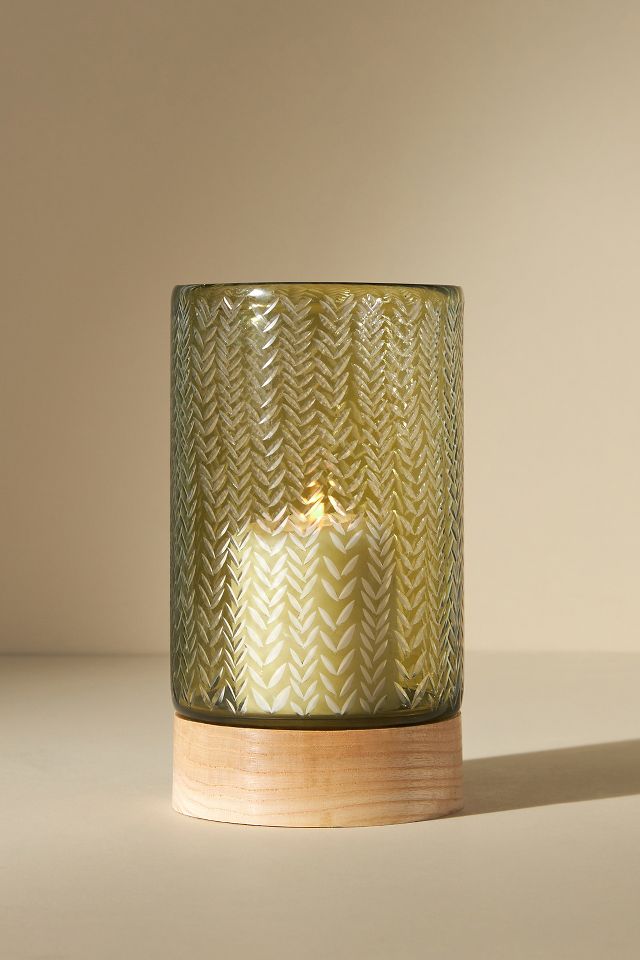 Etched Leaf Glass Hurricane #1