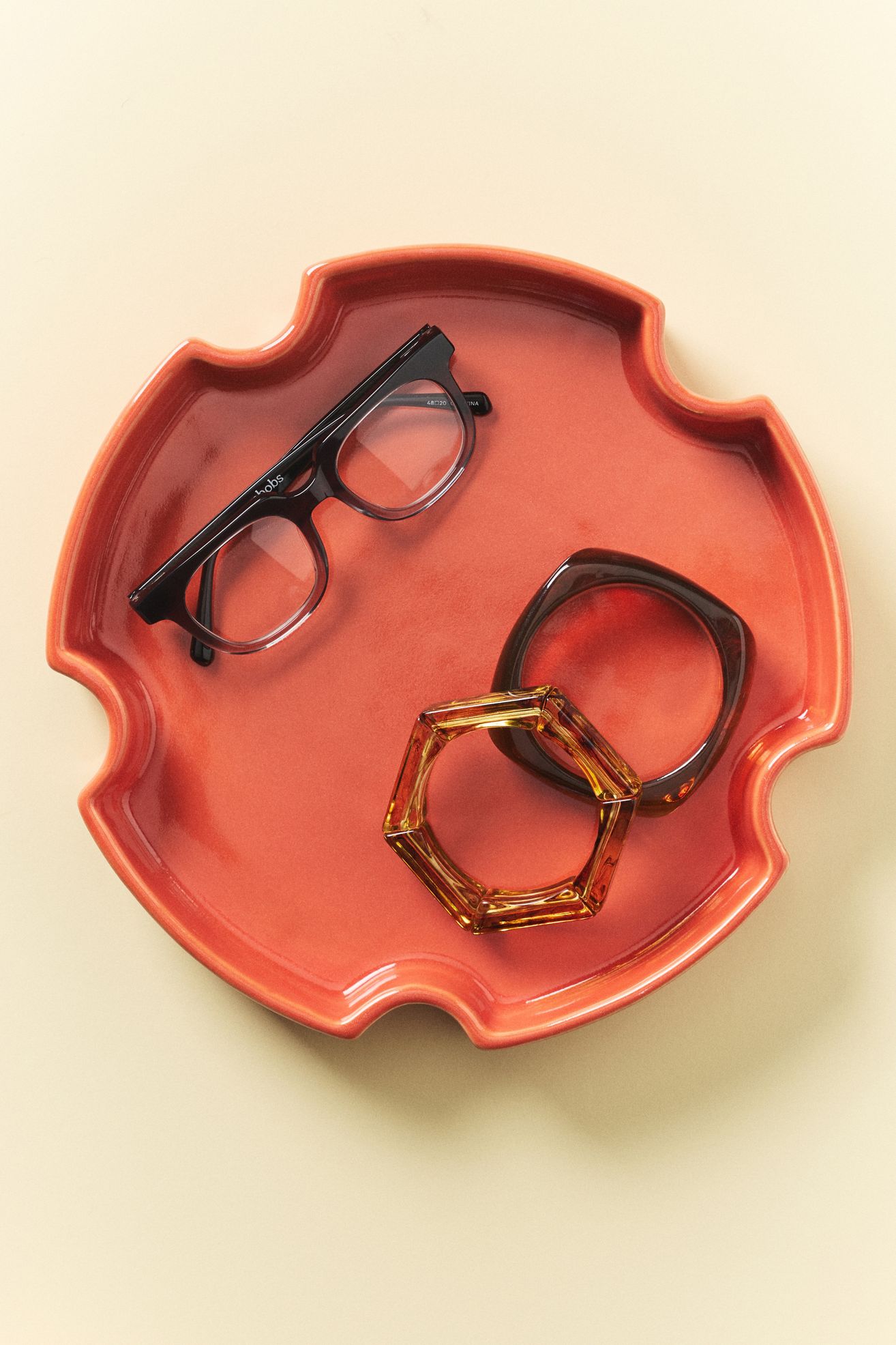 Elettra Earthenware Tray - Orange, Assorted