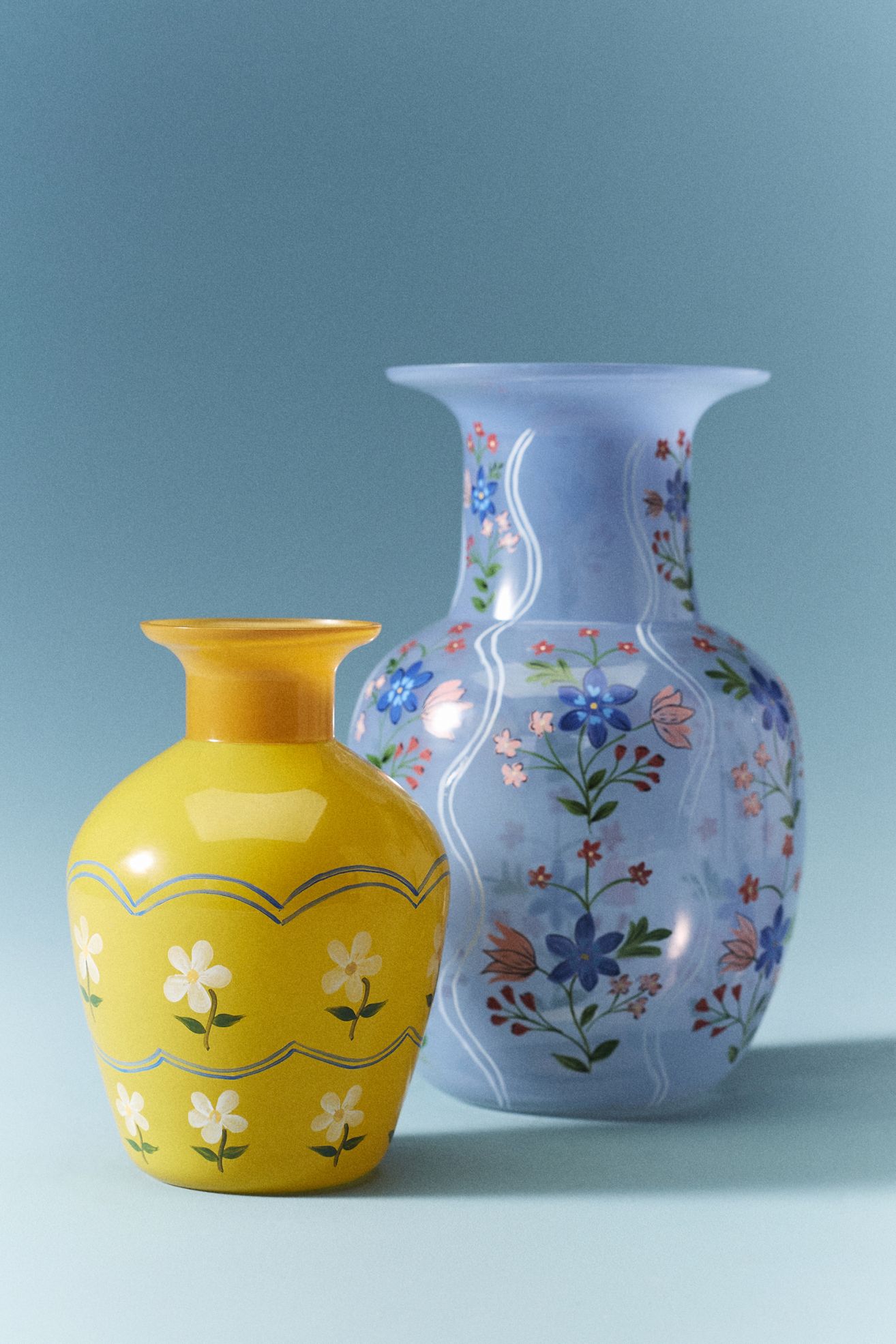 Scandi Floral Glass Vase - Blue, Assorted