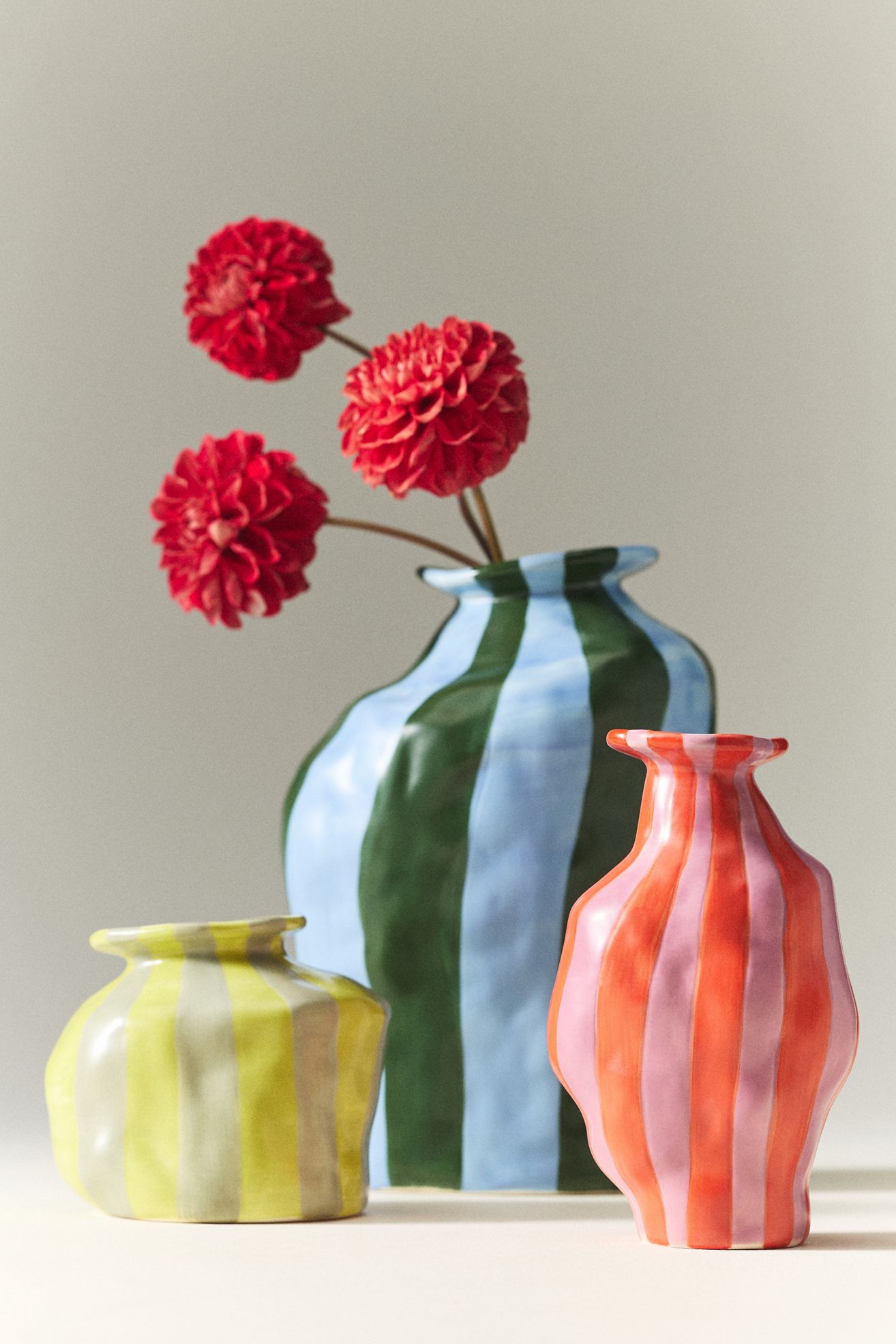 Maya Eline Leroy Striped Ceramic Vase - Blue/Green, Assorted
