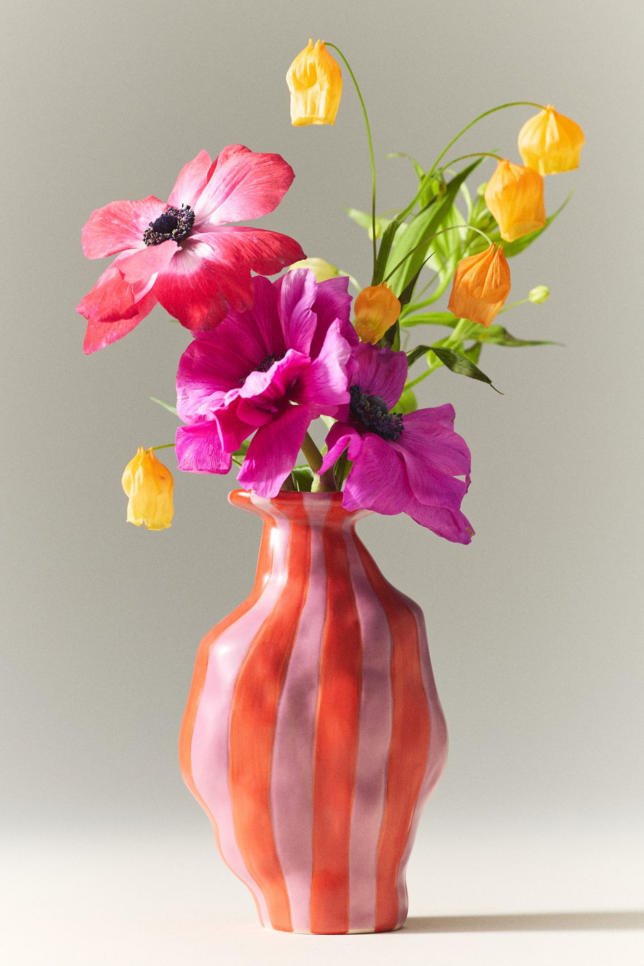 Maya Eline Leroy Striped Ceramic Vase - Red/Coral, Assorted