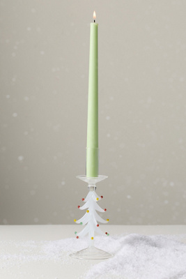 Anthropologie Yuletide Glass Candle Holder In Green