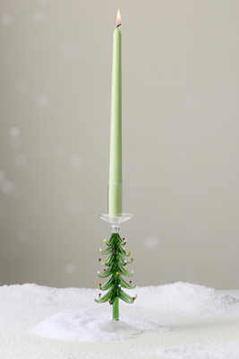 Anthropologie Yuletide Glass Candle Holder In Green