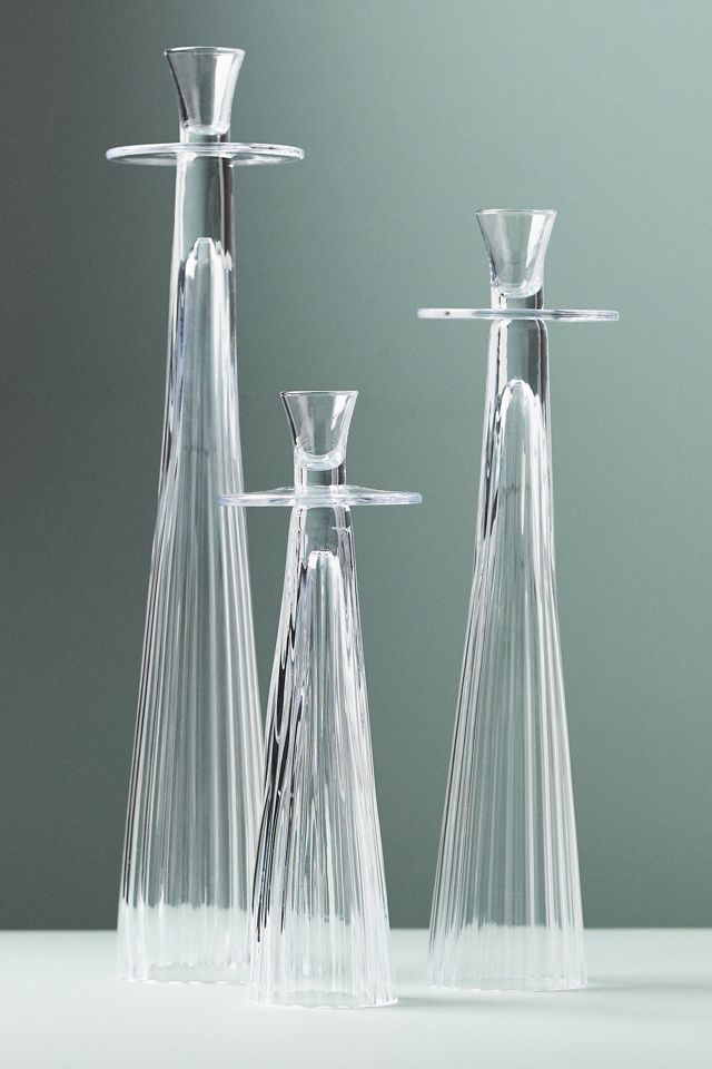 Large Decorator Ribbed Glass Candle Holder #1