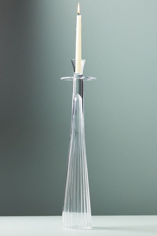 Large Decorator Ribbed Glass Candle Holder #5