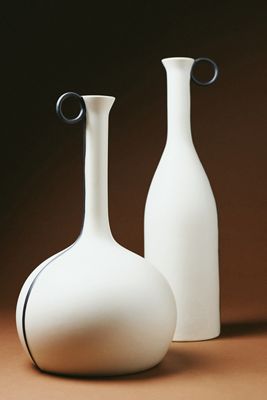 Anita Black Pinstriped White Ceramic Vase 