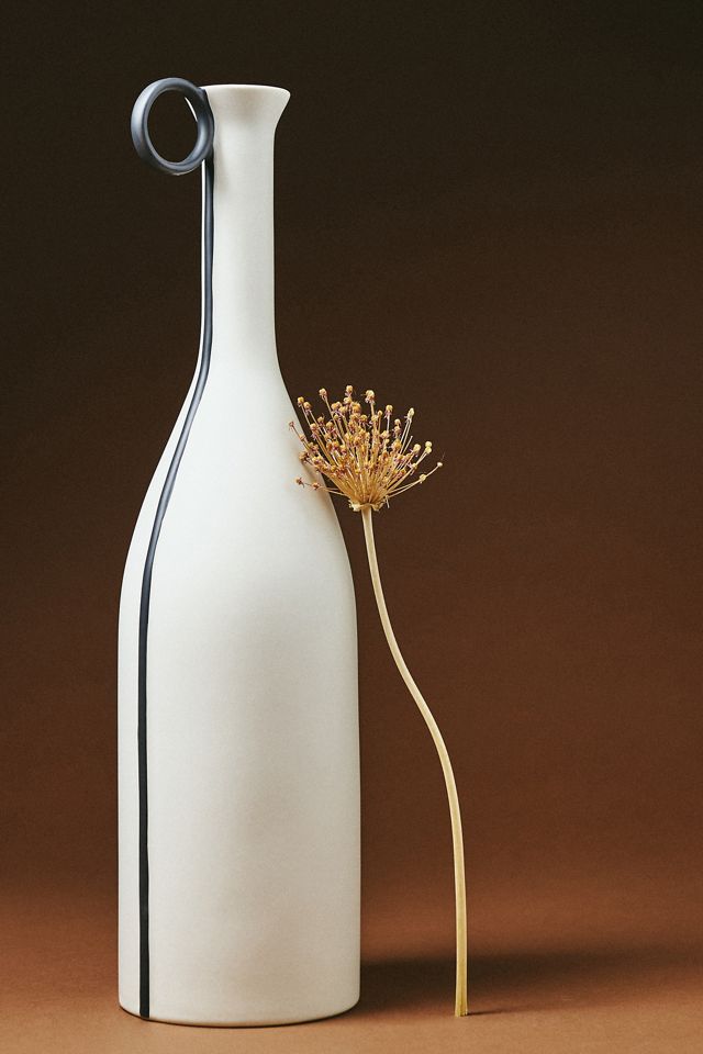 Anita Black Pinstriped White Ceramic Vase  #1