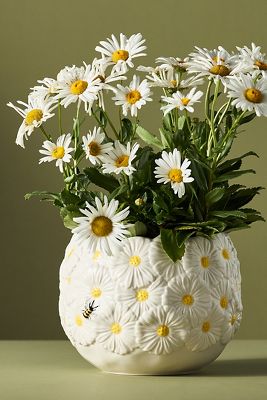 Anthropologie Foster Stoneware Flower Pot In White