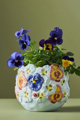 Anthropologie Foster Stoneware Flower Pot In Multi