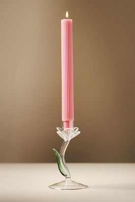 Ivie Floral Glass Taper Candle Holder