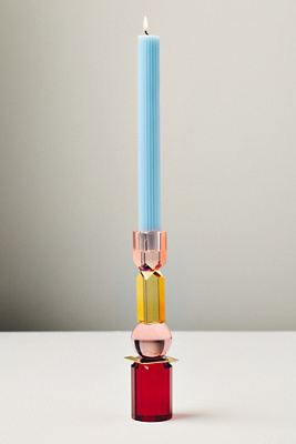 Anthropologie Modern Cut Glass Candle Holder In Red
