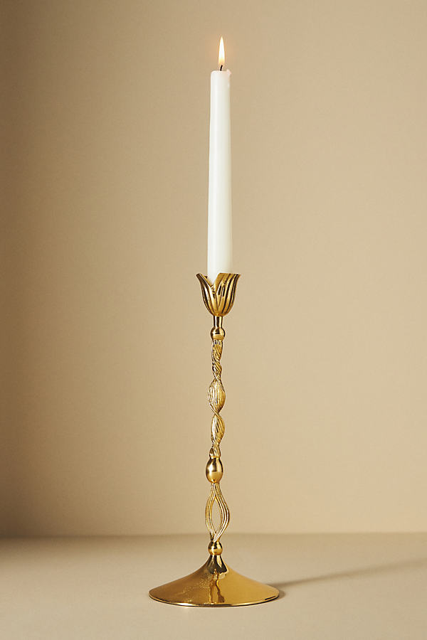 Anthropologie Rialto Metal Taper Candle Holder In Gold