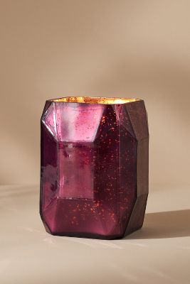 Anthropologie Jewel Glass Hurricane Candle Holder In Red
