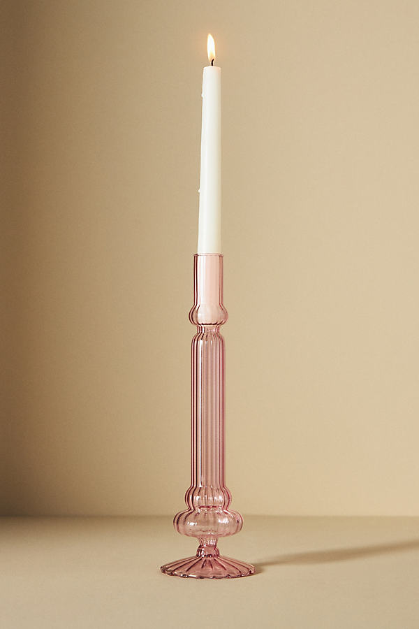 Ribbed Glass Taper Candle Holder