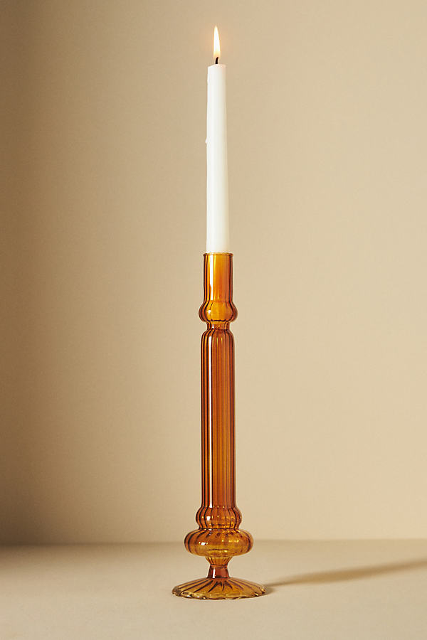 Ribbed Glass Taper Candle Holder