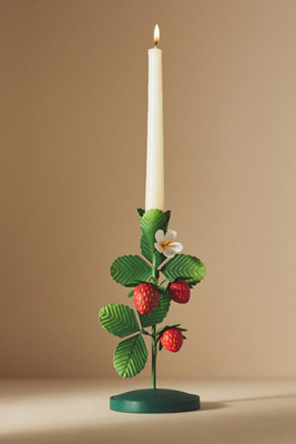 Anthropologie Fruit Metal Taper Candle Holder In Red
