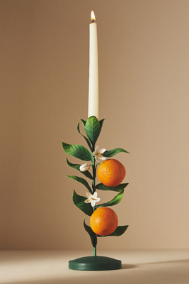 Anthropologie Fruit Metal Taper Candle Holder In Orange