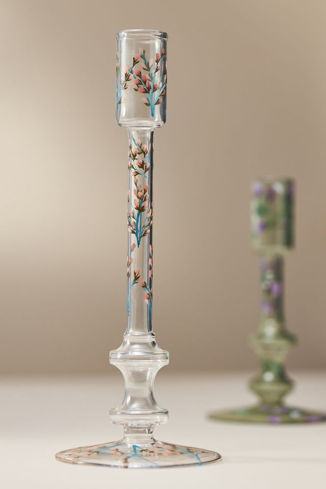 Floral Taper Candle Holder - Color: Clear