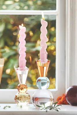 Anthropologie Cut Glass Candle Holder In Red