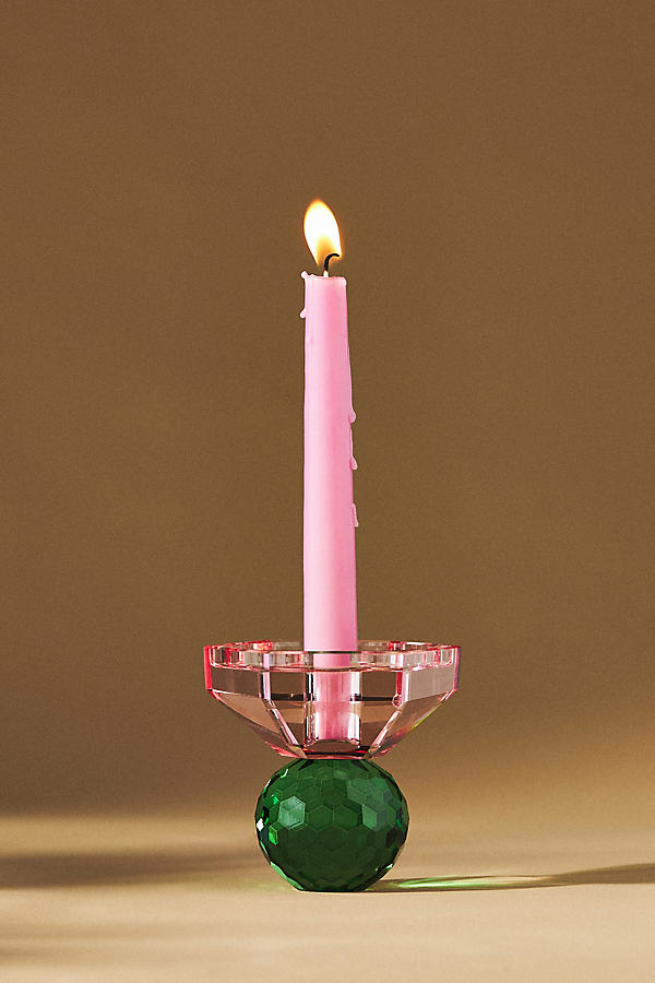 Anthropologie Cut Glass Candle Holder In Pink
