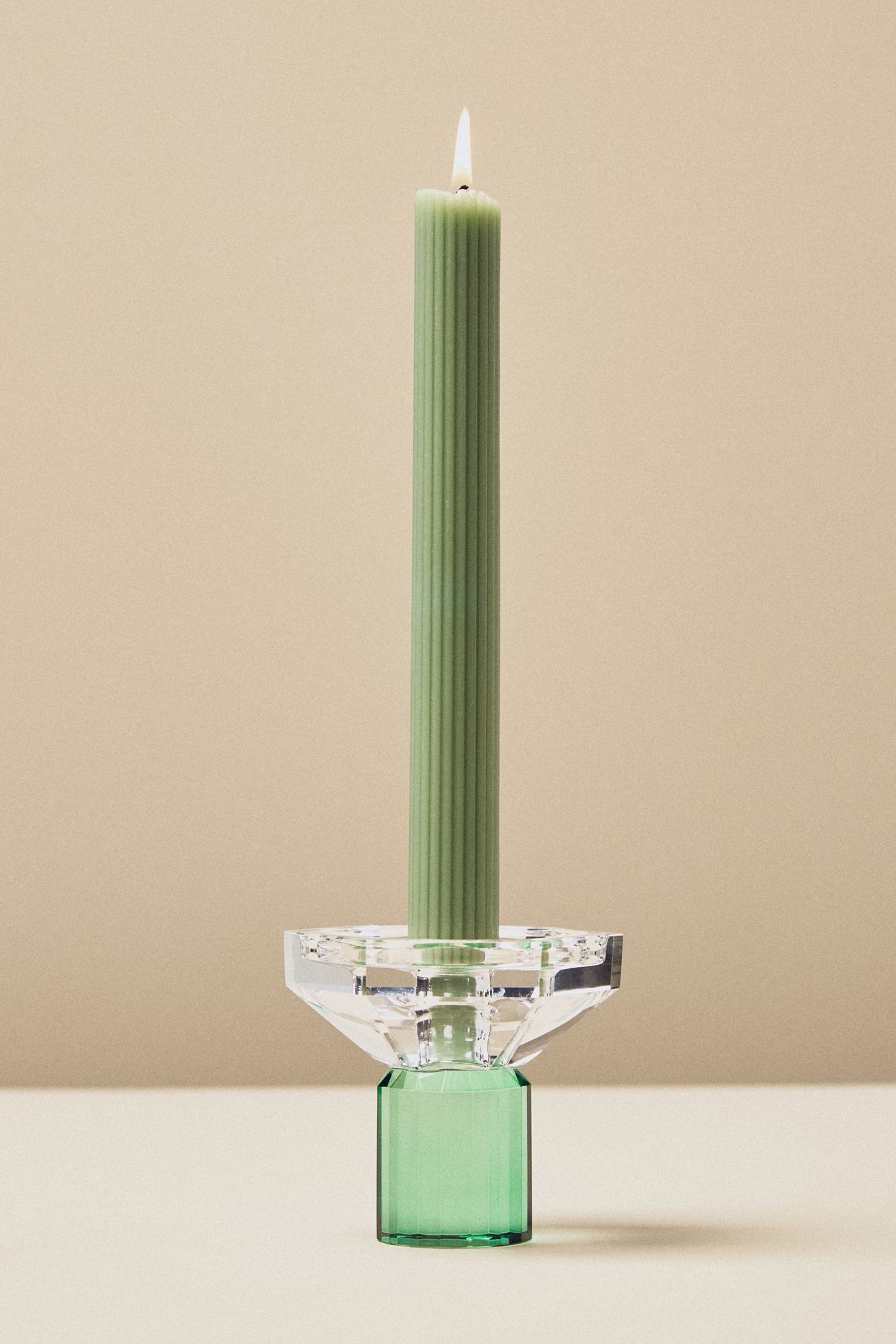 Cut Glass Candle Holder - Clear / Green, Standard, Assorted