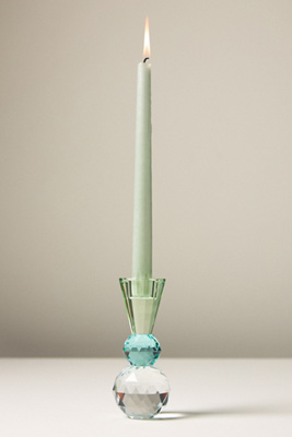 Anthropologie Cut Glass Candle Holder In Blue
