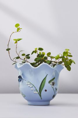 Anthropologie Faye Glazed Stoneware Plant Pot In Blue