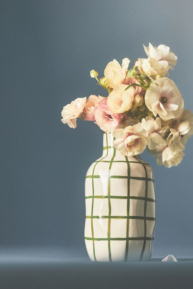 Green Checkered Ceramic Vase #1