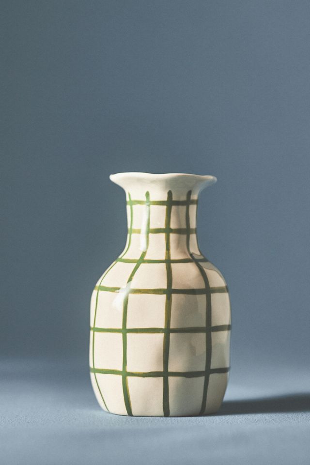 Green Checkered Ceramic Vase #2