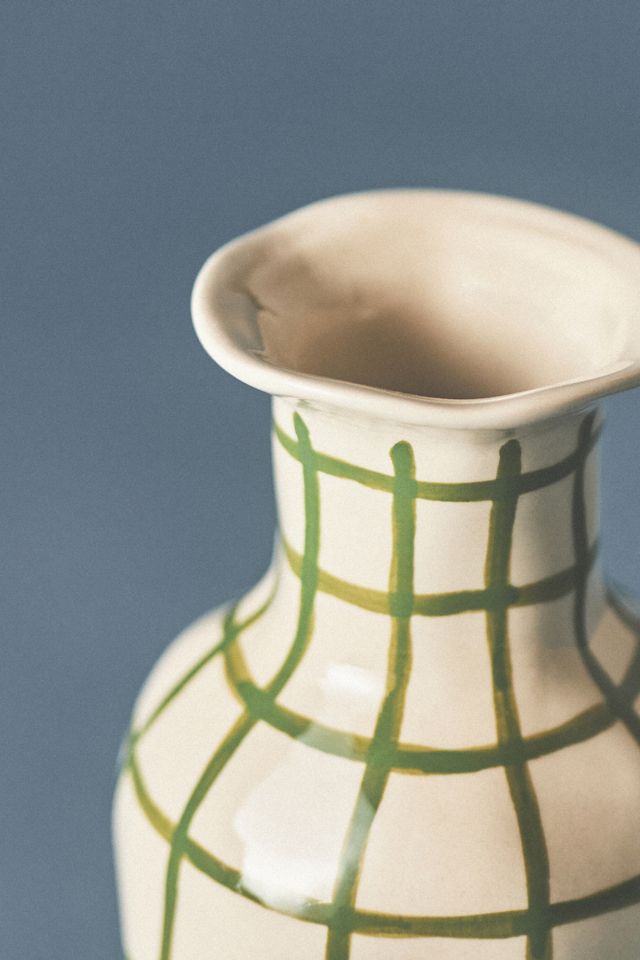 Green Checkered Ceramic Vase #3