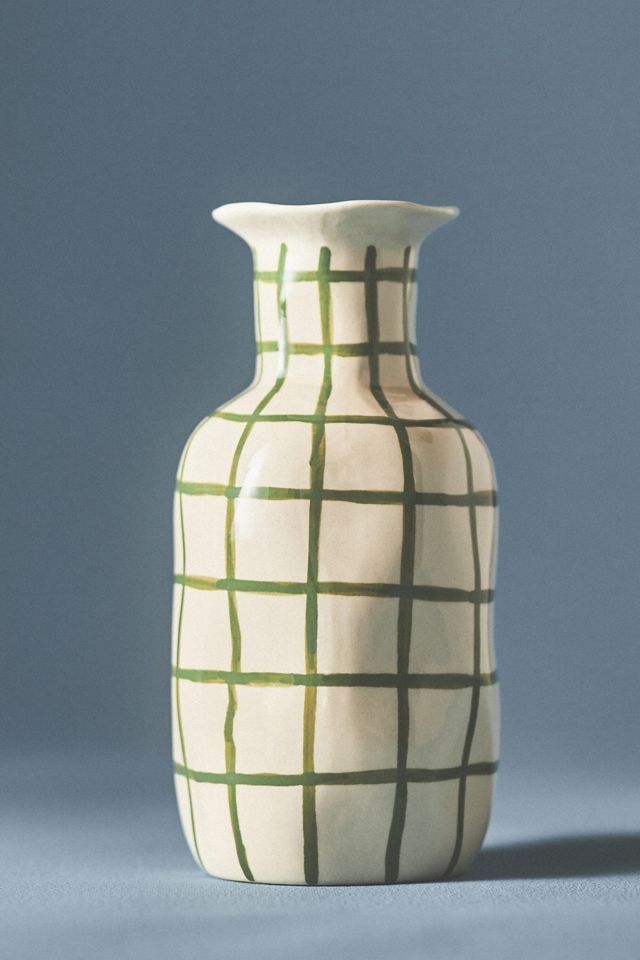 Green Checkered Ceramic Vase #4