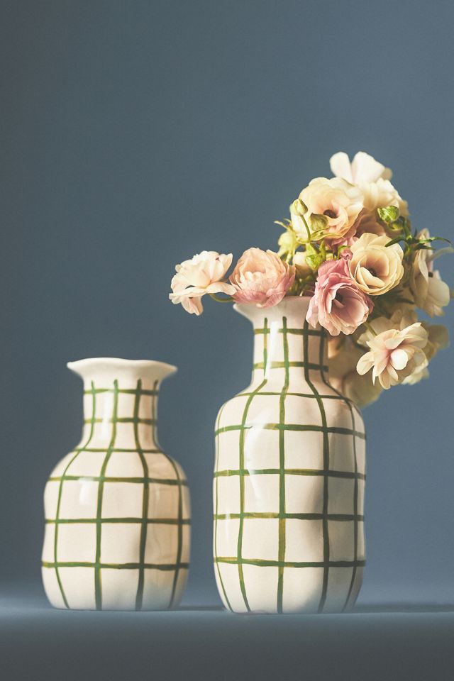 Green Checkered Ceramic Vase #6