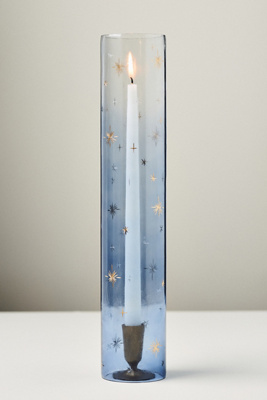 Anthropologie Celestial Etched Chimney Glass Candle Vase In Multi