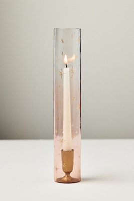 Anthropologie Celestial Etched Chimney Glass Candle Vase In Multi