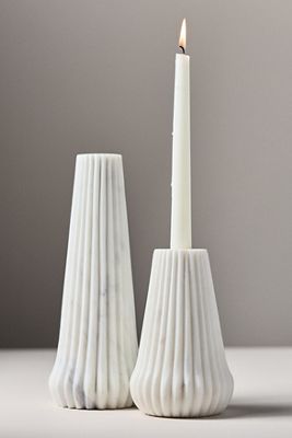 Ribbed White Marble Candleholder