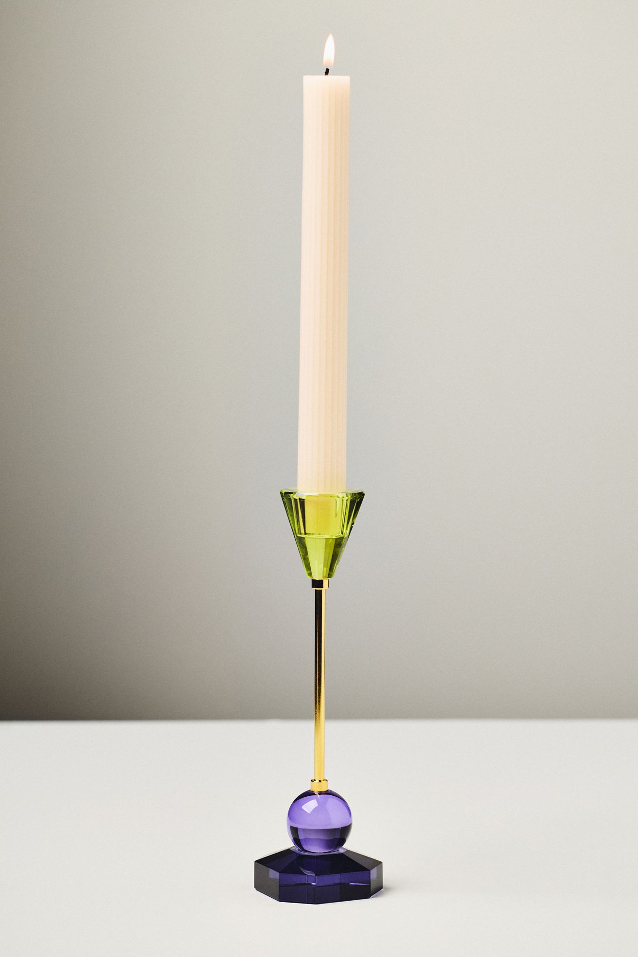 Cut Glass Candleholder - Clear/Olive/Teal, Standard, Assorted