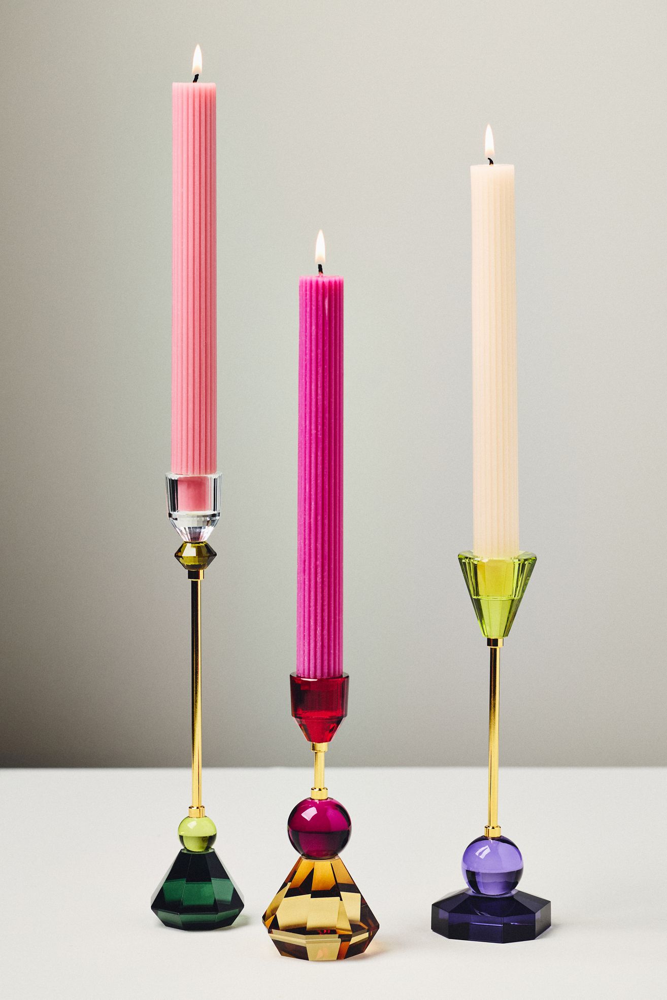 Cut Glass Candleholder - Red/Purple/Wheat, Standard, Assorted