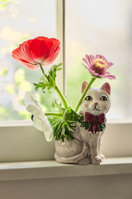 Festive Vintage-Inspired Animal Stoneware Vase