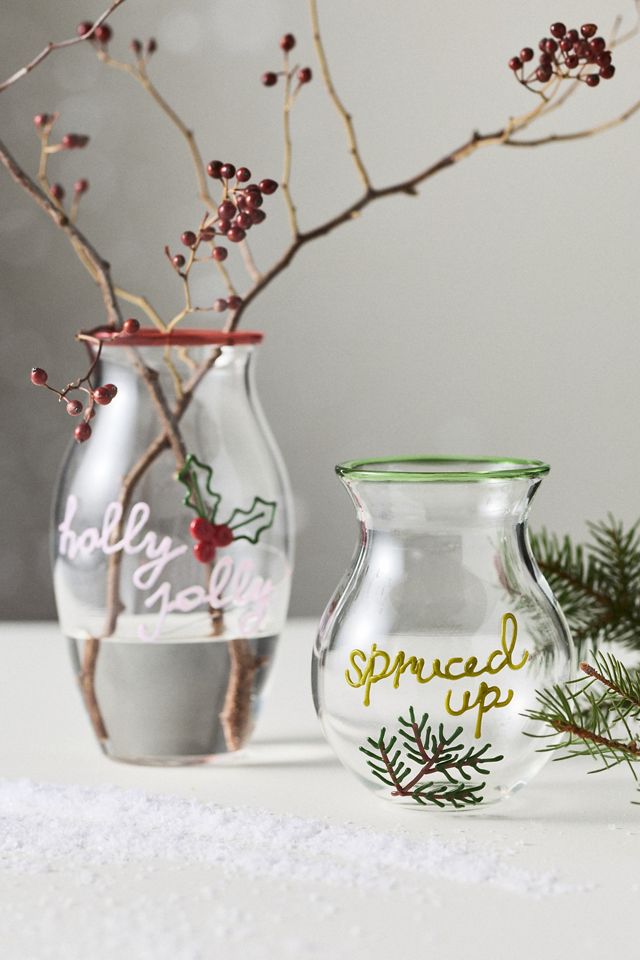 Festive Holiday Word-Play Glass Vase #1