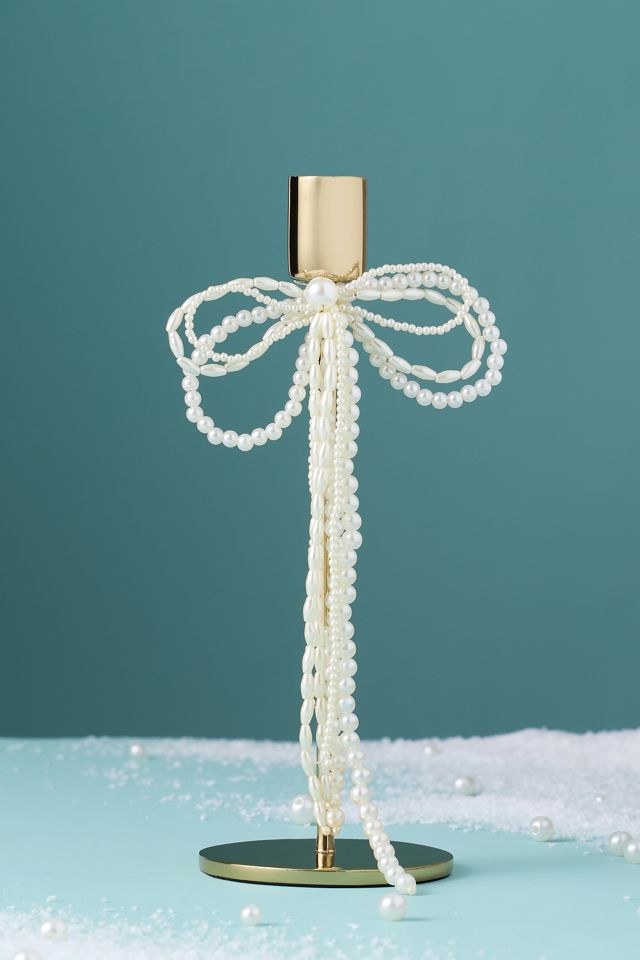 Gold & Pearl Bow Candle Holder #2