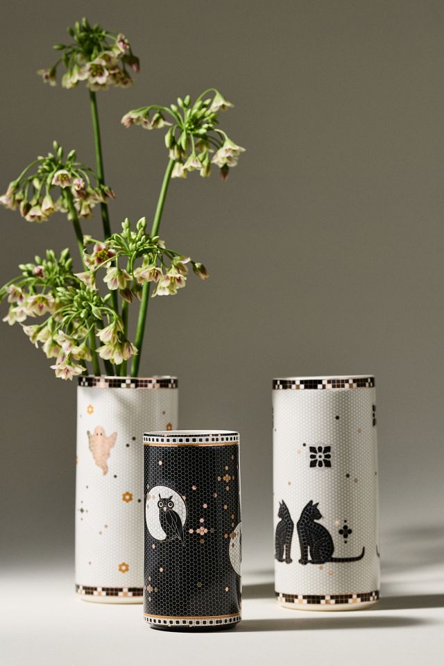 Bistro Tile Stoneware 24k Gold Accent Halloween Vase #4