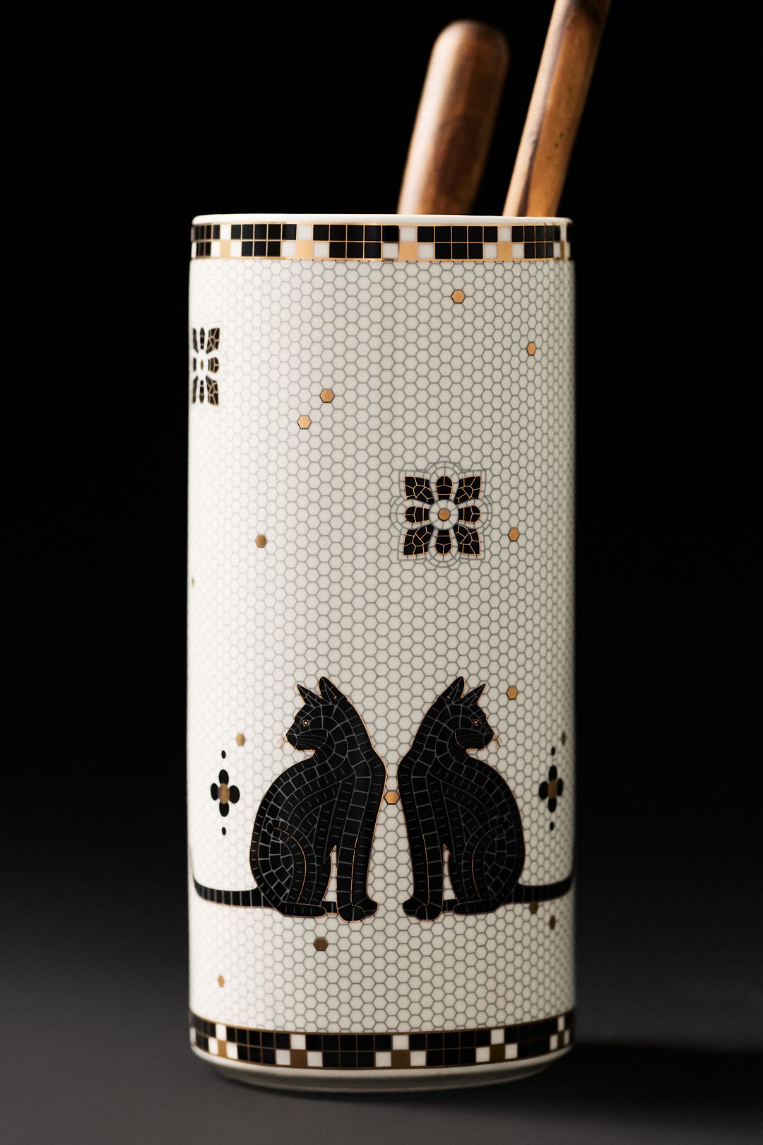 Bistro Tile Stoneware Vase: Halloween Edition - Black Cat, Assorted