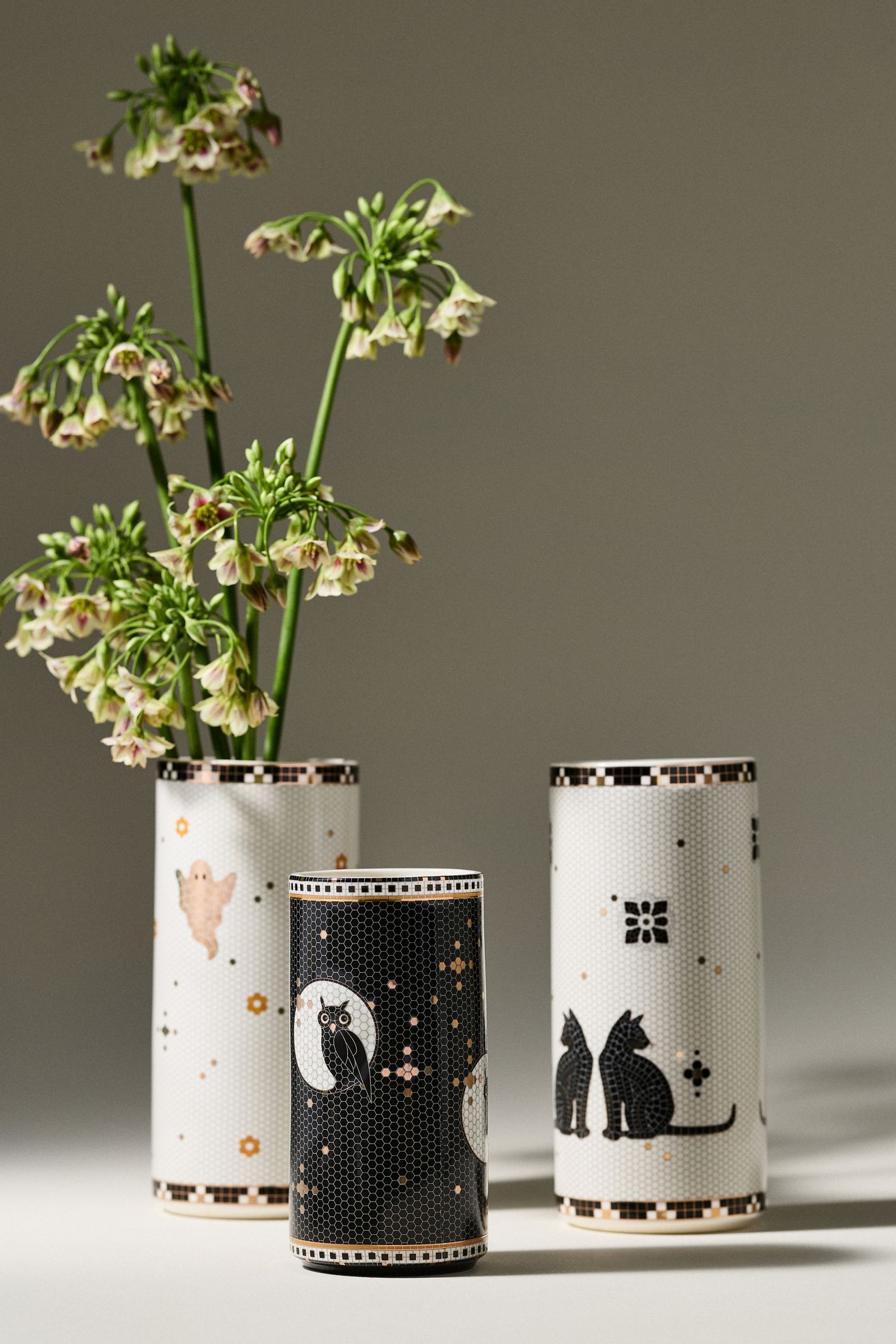 Bistro Tile Stoneware 24k Gold Accent Halloween Vase - Ghost, Assorted
