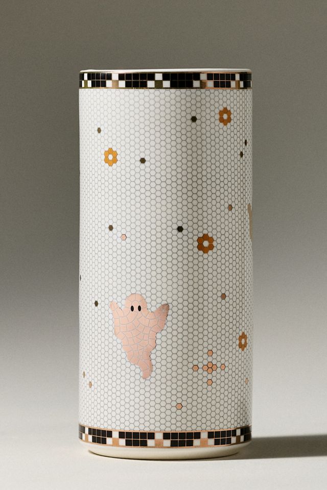 Bistro Tile Stoneware 24k Gold Accent Halloween Vase #2
