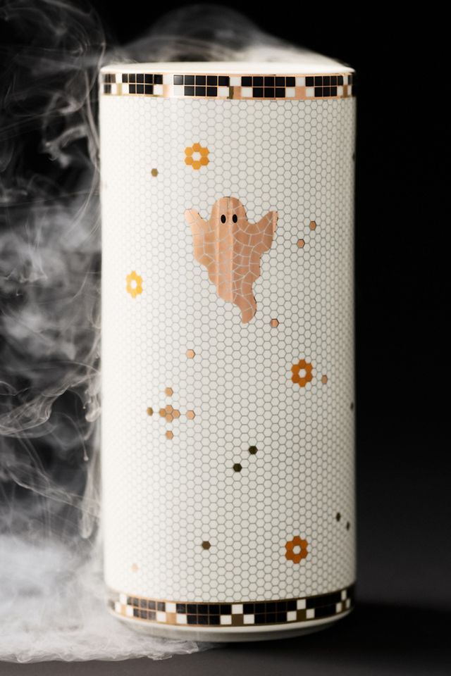 Bistro Tile Stoneware 24k Gold Accent Halloween Vase #1