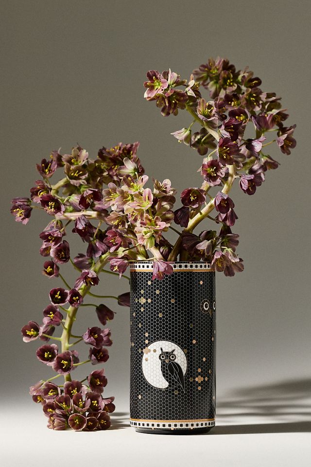 Bistro Tile Stoneware 24k Gold Accent Halloween Vase #1